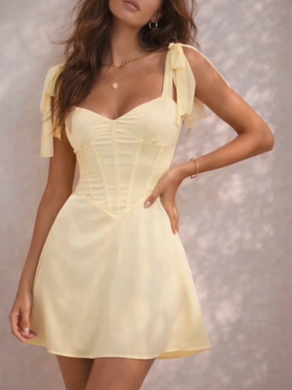 Forever 21 Yellow Tie-Shoulder Corset Mini Dress